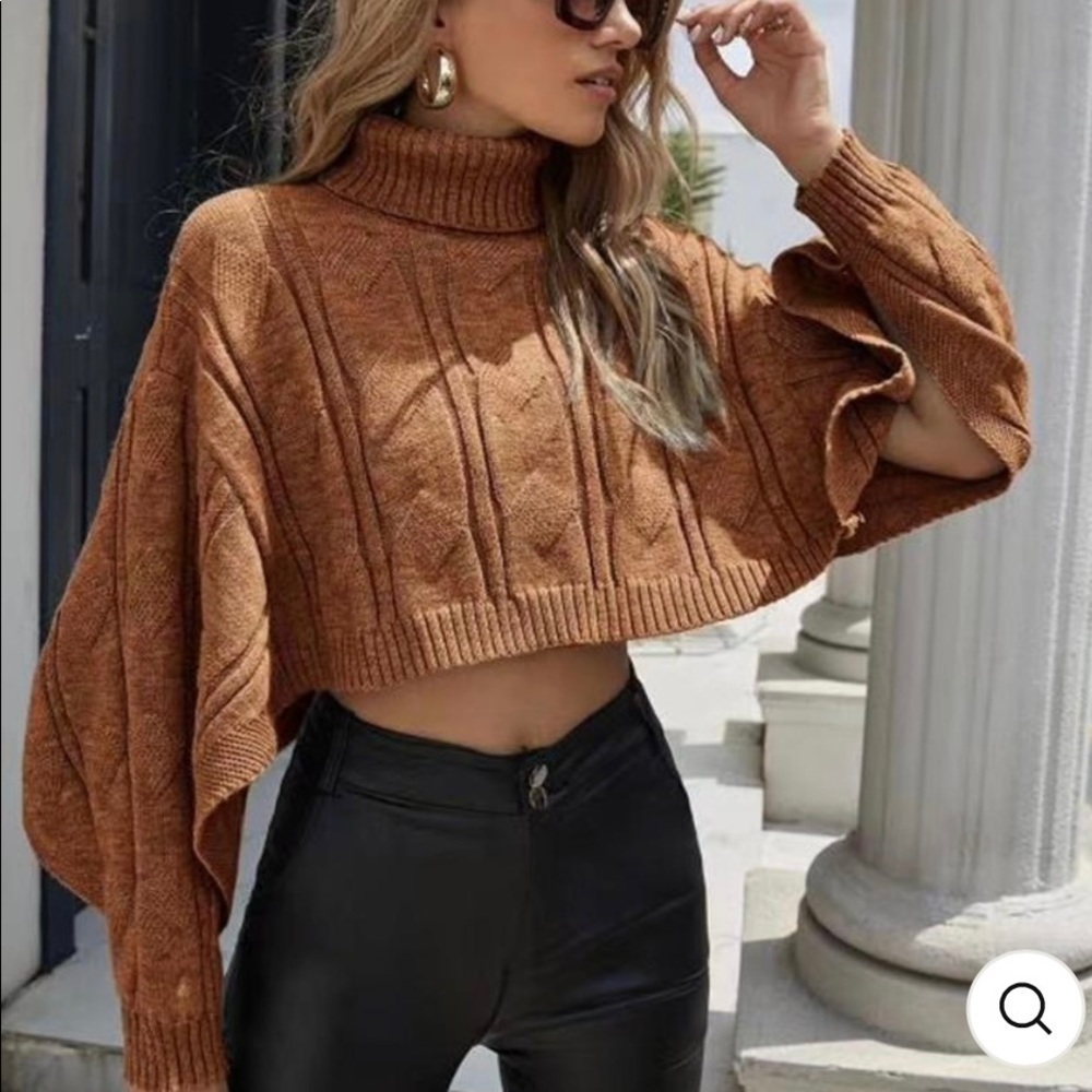 Solid Color Ribbed Turtle Neck Sweater - TAN​​​​​​